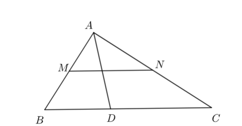 Cho tam giác ABC  vuông tại  A  có  AB = 8cm , AC = 6cm  . Có M ,N  là trung điểm của  AB , AC. (ảnh 1)