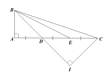 Cho tam giác ABC  vuông tại A  có AB = a , AC = 3a .   Trên cạnh AC  lấy các điểm D,E  sao cho  AD= DE= EC (ảnh 1)