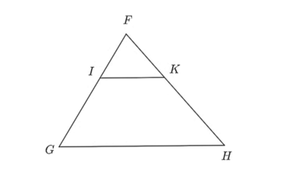 Cho hình vẽ dưới đây, biết IK song song GH , FI /FG = 1/3.  (ảnh 1)