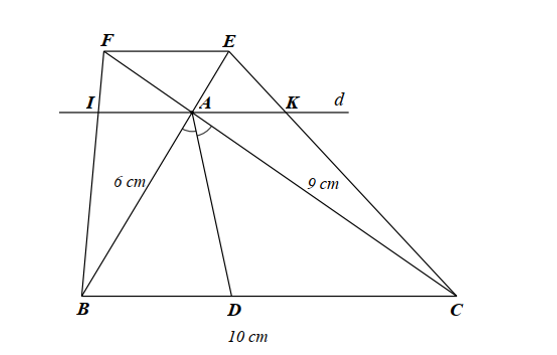 Cho tam giác ABC có đường phân giác AD, biết AB = 6cm , BC = 10 cm (ảnh 1)