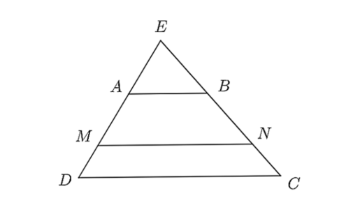 Cho hình thang \(ABCD\) có \(AB\parallel CD\) và \(AB < CD\). Đường thẳng song song với (ảnh 1)