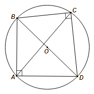 Cho tứ giác ABCD có góc A = góc C = 90 độ nội tiếp đường tròn tâm  (ảnh 1)