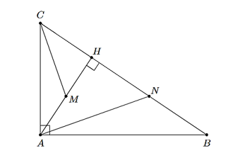 Cho tam giác ABC có AB =4 cm , BC = 5 cm   . Cho AH  là đường cao của  . (ảnh 1)