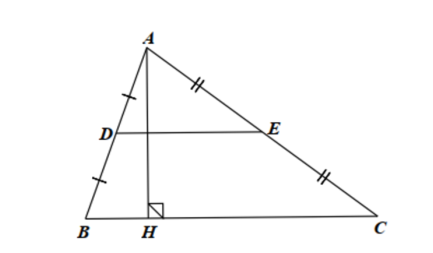 Cho tam giác \(ABC\) có \(D,E\) lần lượt là trung điểm của các cạnh \(AB,AC\) và (ảnh 1)