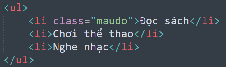 Để thay đổi màu văn bản của phần tử <li> đầu tiên thành màu đỏ, câu lệnh css cần sử dụng là: (ảnh 1)