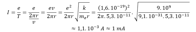 c) Sự chuyển động của electron quanh hạt nhân tạo nên một dòng điện tròn có cường độ I = 1A. (ảnh 1)