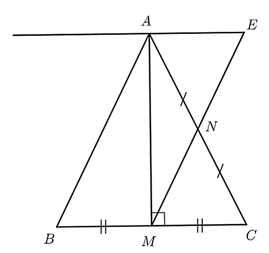  a) \(M\) là trung điểm của \(BC.\) (ảnh 1)