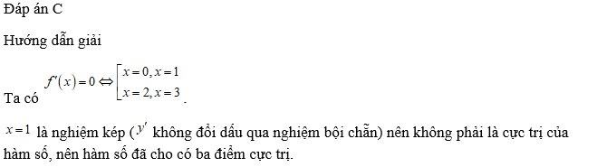 Hàm số   có bao nhiêu điểm cực trị? 	 (ảnh 1)