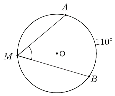 Cho hình vẽ. Số đo của góc \[\widehat {AMB}\] là  (ảnh 1)