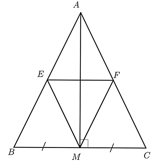  a) \(E,F\) là trung điểm của cạnh \(AB,AC.\) (ảnh 1)