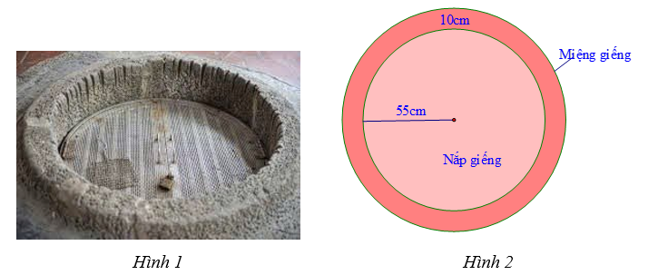 a) Tính diện tích phần nắp giếng có dạng hình tròn (được chú thích như Hình 2). (ảnh 1)