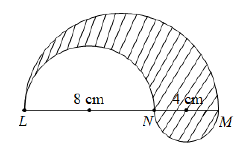 Tính diện tích phần kẻ sọc ở hình sau (ảnh 1)