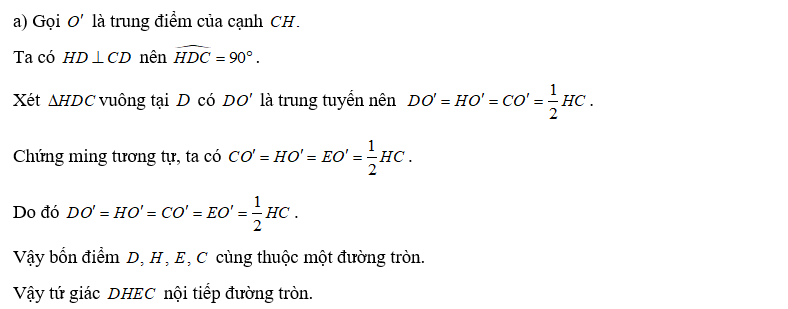 a) Chứng minh rằng tứ giác DHEC nội tiếp. (ảnh 2)