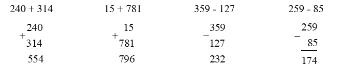 Đặt tính rồi tính. 240 + 314 ; ......... (ảnh 1)