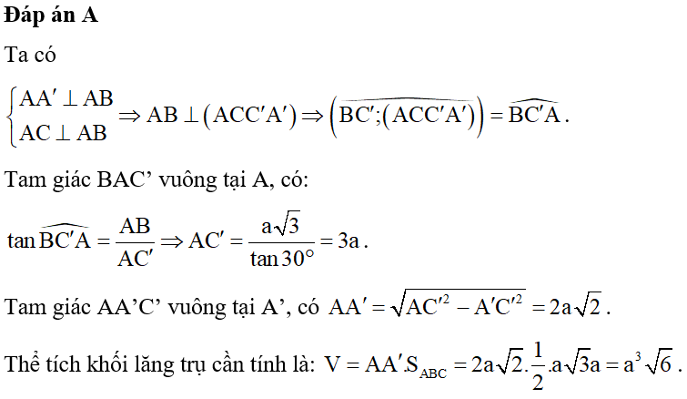 Cho lăng trụ đứng ABC.A'B'C' có đáy là tam giác vuông tại A (ảnh 2)