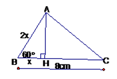 Cho tam giác ABC , góc B=60 độ , BC = 8cm; AB + AC = 12cm . Tính độ dài cạnh AB. (ảnh 1)