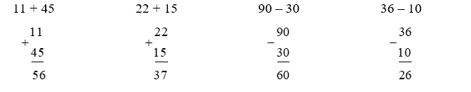 Đặt tính rồi tính  11 + 45 (ảnh 1)