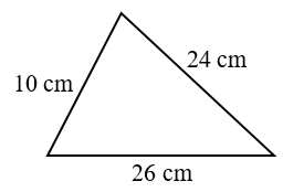 Tính chu vi các hình dưới đây. a) Hình tam giác có độ dài các cạnh là: 10 cm, 24 cm và 26 cm (ảnh 1)