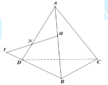 Cho 4 điểm A, B, C, D không cùng nằm trên một mặt phẳng. Trên AB, AD lần lượt lấy 2 điểm M, N sao cho MN cắt BD tại I. Điểm I không thuộc mặt phẳng nào sau đây?   (ảnh 1)
