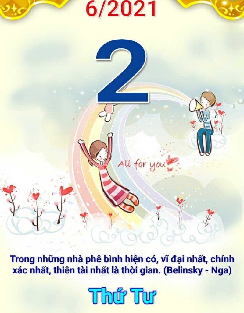 (1 điểm): Đọc tờ lịch dưới đây và điền số thích hợp vào chỗ chấm:   Hôm nay là thứ …. ngày … tháng … năm 2021. (ảnh 1)