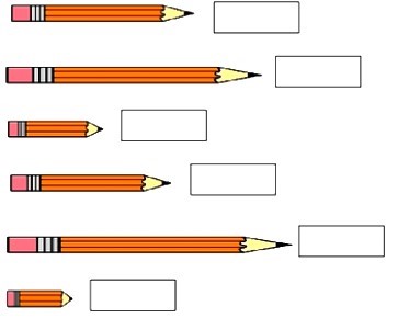 (1 điểm): Điền số từ 1 đến 6 vào các ô trống độ dài bút chì từ ngắn nhất tới dài nhất: (ảnh 1)