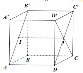 Cho hình lập phương ABCD.A'B'C'D' có cạnh bằng 4. Tính khoảng cách giữa hai đường thẳng AB' và CD'. (ảnh 1)