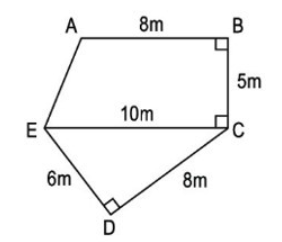 Tính diện tích mảnh đất hình ABCDE có kích thước như hình vẽ bên. (ảnh 1)