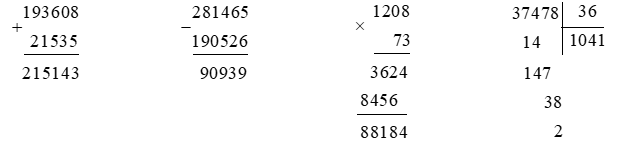 Đặt tính rồi tính.  193 608 + 21 535 (ảnh 1)