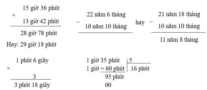Đặt tính rồi tính: (2 điểm)  15 giờ 36 phút + 13 giờ 42 phút (ảnh 1)