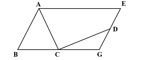 Diện tích hình tứ giác AEGC ....  diện tích hình tứ giác AEGB (ảnh 1)