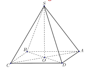 a) Hình chiếu vuông góc của S trên mặt phẳng (ABCD) là điểm O. (ảnh 1)