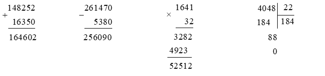 Đặt tính rồi tính  148 252 + 16 350 (ảnh 1)