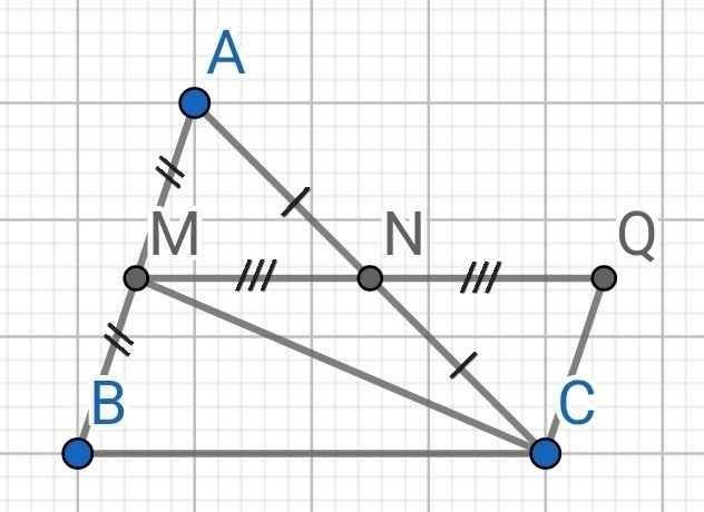a) Hai tam giác AMN và CQN bằng nhau. (ảnh 1)