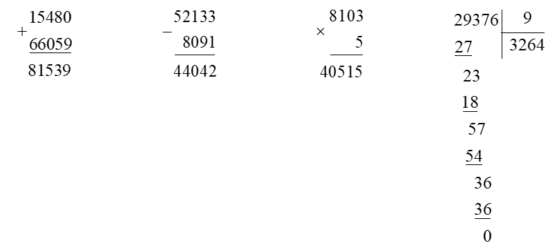 Đặt tính rồi tính. (2 điểm)  15 480 + 66 059 (ảnh 1)