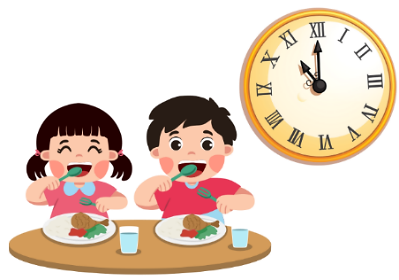 Hai bạn nhỏ ăn cơm lúc mấy giờ? 	 (ảnh 1)
