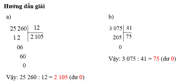 Tính  a) 25 260 : 12 = … (dư …) (ảnh 1)