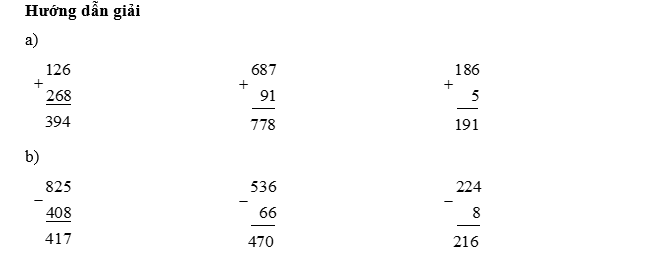 Đặt tính rồi tính:  a)  126 + 268 (ảnh 1)