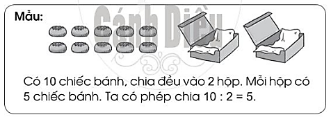 Xem tranh rồi nói và viết phép chia (theo mẫu): (ảnh 1)