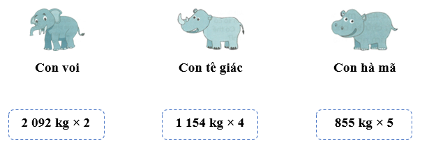 Kết quả mỗi phép tính là cân nặng của một con vật dưới đây. (ảnh 1)