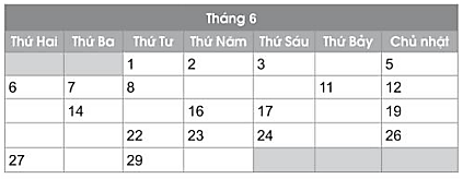 a) Viết các ngày còn thiếu trong tờ lịch tháng 6 dưới đây: (ảnh 1)