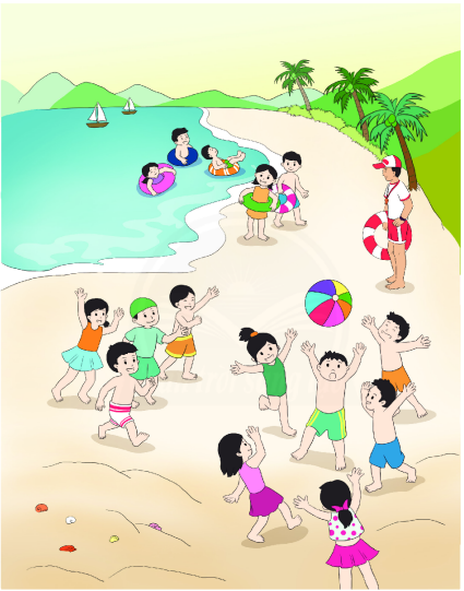 Lúc đầu có 5 bạn dưới nước, sau đó 2 bạn lên bờ. Hỏi còn lại mấy bạn dưới nước? (ảnh 1)