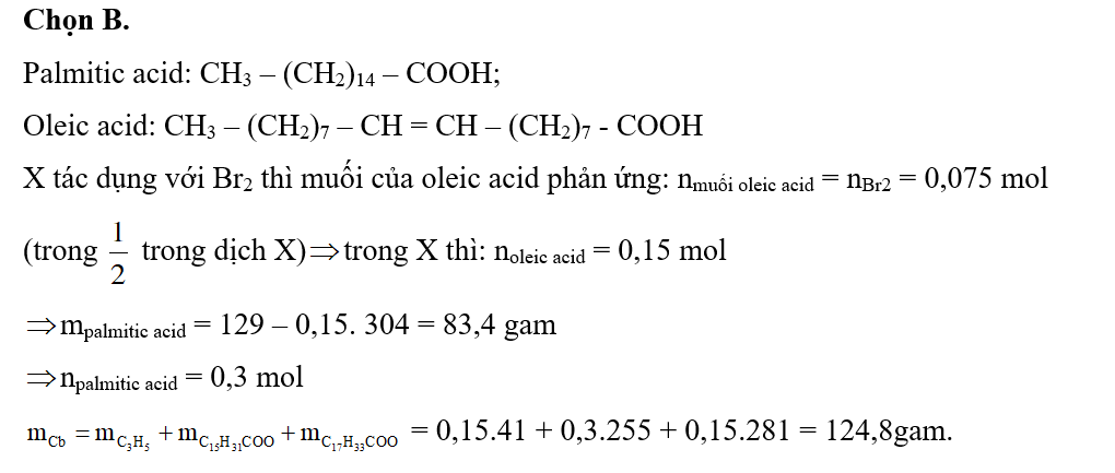 Cho m gam chất béo tạo bởi axit panmitic và axit oleic tác dụng hết với (ảnh 1)