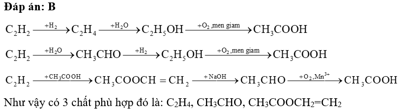Cho sơ đồ phản ứng: C2H2->X->Y->CH3COOH. Trong số các chất (ảnh 1)