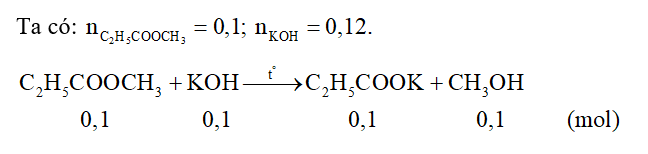 Cho 8,8 gam C2H5COOCH3 tác dụng với 120ml dung dịch KOH 1M đun nóng (ảnh 1)