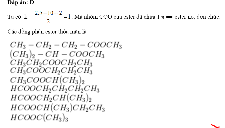 Có bao nhiêu este đồng phân cấu tạo của nhau có cùng công thức phân tử C5H10O2 (ảnh 1)