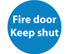 What does the sign say?   A. This door must remain closed to prevent the spread of fire. B. You should keep the door open unless there is a fire. C. You should only shut the door when it is on fire. D. You mustn’t put the door on fire. (ảnh 1)