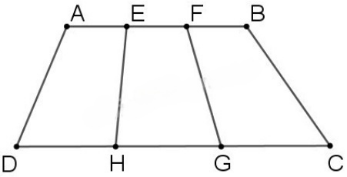 Cho hình vẽ bên, biết AE = EF = FB, DH = HG = GC và diện tích tứ giác ABCD bằng 15cm2. Tính diện tích tứ giác GHEF? (ảnh 1)