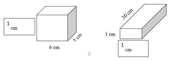 Mỗi hình sau đều có thể tích 300 cm^3. Điền độ dài cạnh còn lại vào chỗ trống: (ảnh 1)
