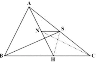 Cho hình vẽ dưới đây, có N là trung điểm của AH và NS//BC. Biết SABC = 100 cm2. Tính SABS (ảnh 2)