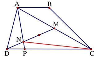 Cho hình thang ABCD có AB = DC. Trên AC lấy điểm M sao cho AM = MC. Trên DM lấy điểm N sao cho DN = DM. Kéo dài AN cắt DC tại điểm P. Biết diện tích tam giác ABC bằng 60cm2. a) Tính diện tích hình thang ABCD. b) Tính diện tích tam giác DNP. (ảnh 2)